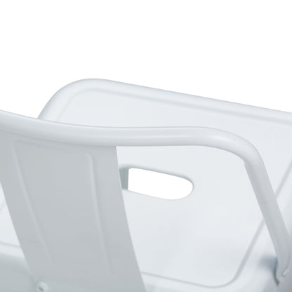 Close-up view of the backrest of the Rayne - Curved Back Metal Stool (Set of 2), featuring a rectangular cutout handle and smooth, curved lines against a plain white background.
