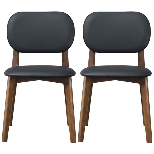 The Kelsey - Stylish Dining Chair (Set of 2) features two modern chairs with dark padded seats and backs, wooden legs and frames, shown side by side against a white background.