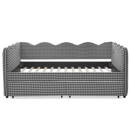Gingham Daybed & USB Charging Port, Wave-Shaped Design
