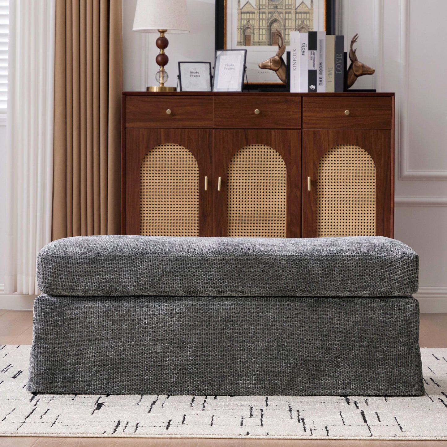 Wide Modern Upholstered Ottoman Foot Stool