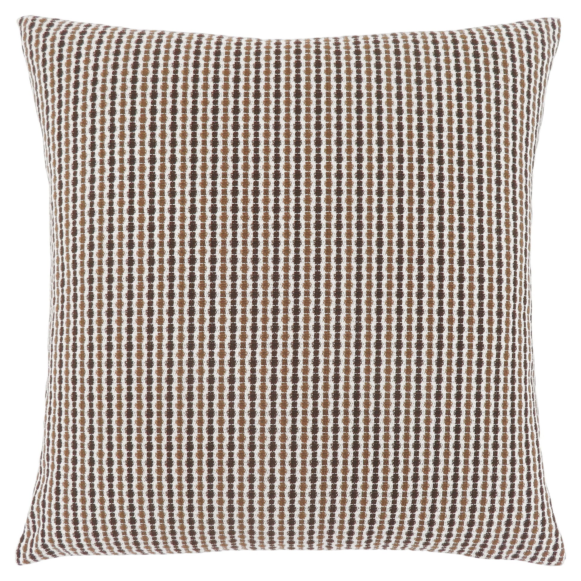 Decorative square pillow with insert included, featuring a hypoallergenic design and a brown-white grid pattern of horizontal and vertical dots; neatly finished edges.