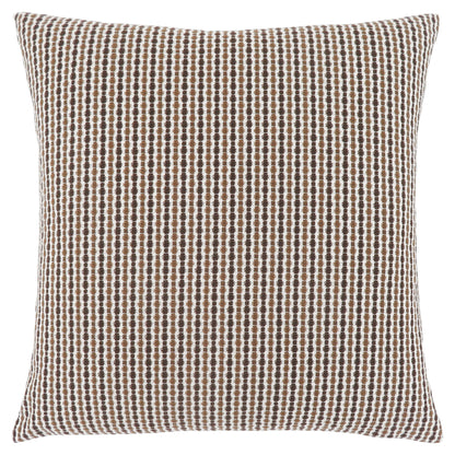 Decorative square pillow with insert included, featuring a hypoallergenic design and a brown-white grid pattern of horizontal and vertical dots; neatly finished edges.
