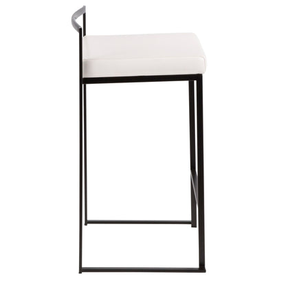 The Fuji Contemporary Style Stackable Counter Stool features a slim black metal frame and a white cushioned seat, displayed in a side view against a plain white background.