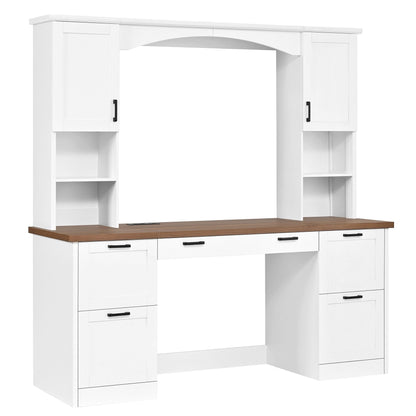 Farmhouse Computer Desk With Hutch