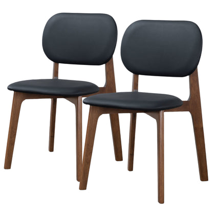 The Kelsey - Stylish Dining Chair (Set of 2) features modern design with dark wooden legs and frames, curved black padded seats and backrests, shown side by side against a white background.