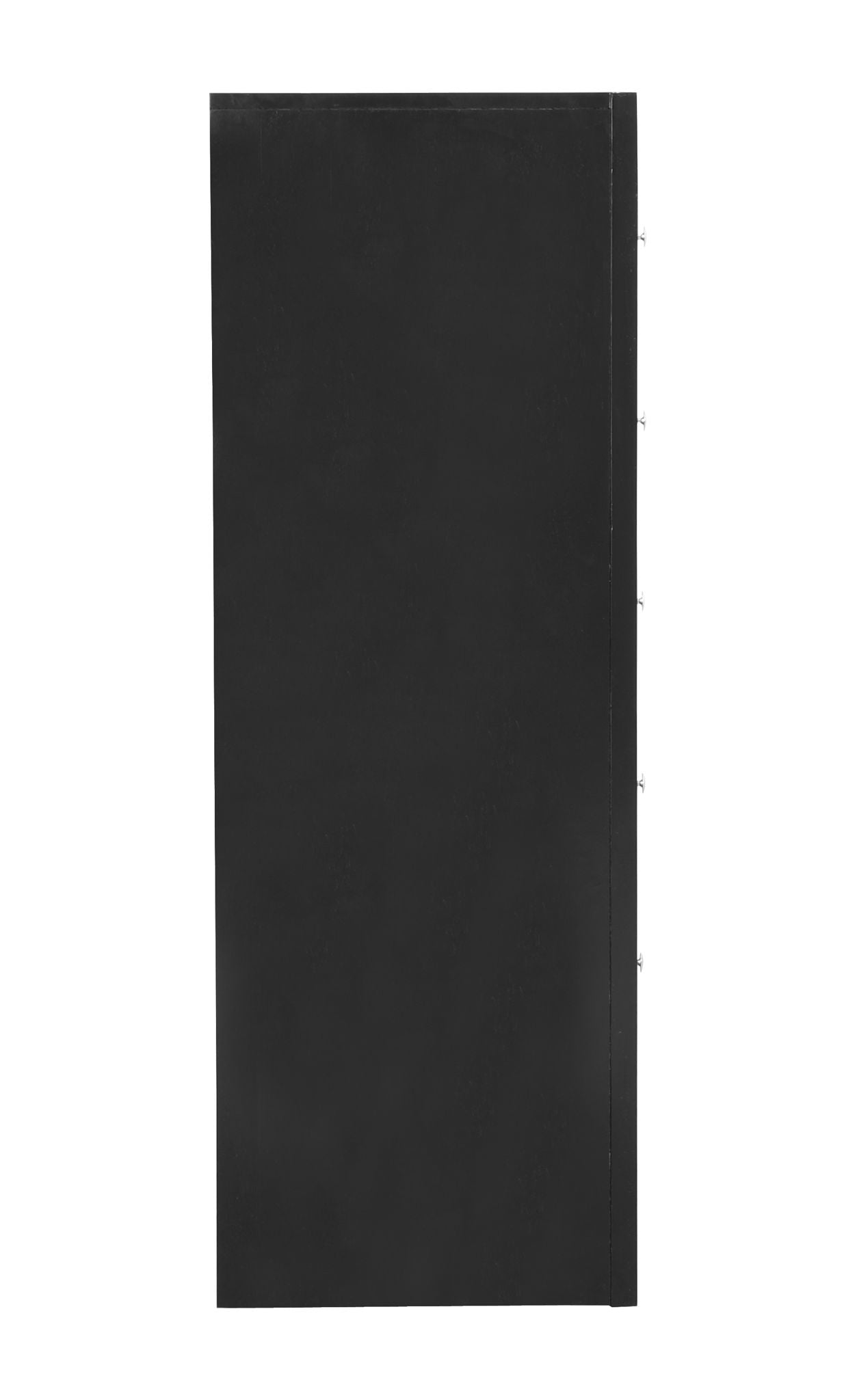 The Marilla - Chest features a large, black, rectangular metal front with several visible hinge or bolt details along the right edge, shown upright against a plain white background.