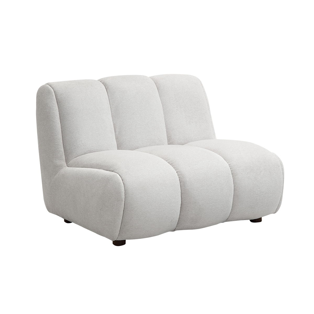 The Couch.com Manilla Linen Chair in Ivory White features a durable fabric design with a plush, segmented look, armless silhouette, and rounded edges, set on low-profile black feet and shown against a plain white background.