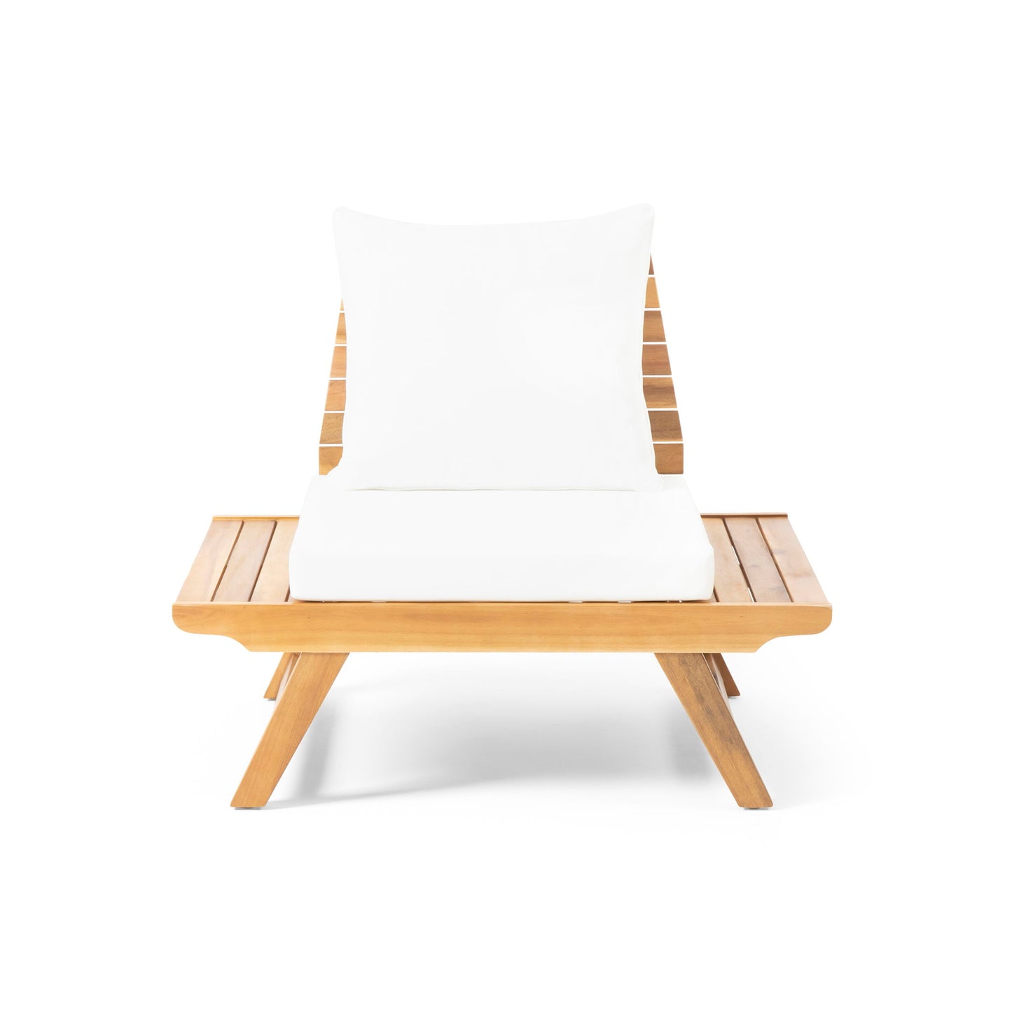 The Sedona Outdoor Club Chair features a modern wooden frame with wide slatted seat and backrest, topped with thick white cushions, and is photographed against a plain white background.
