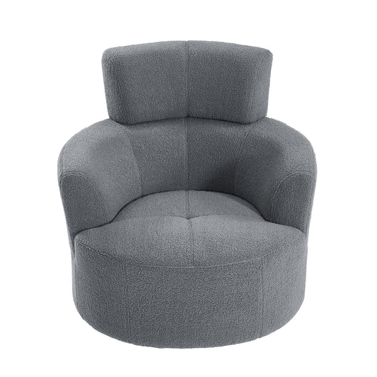 360° Swivel Chair Upholstered Accent Barrel Chair With Adjustable Headrest