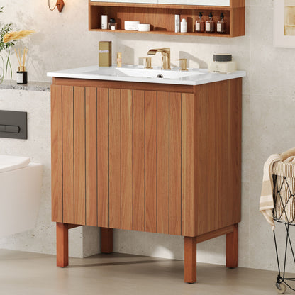 Bathroom Vanity With Sink, Minimalist Design, 45 Degrees Free Handle Doors - Antique Natural