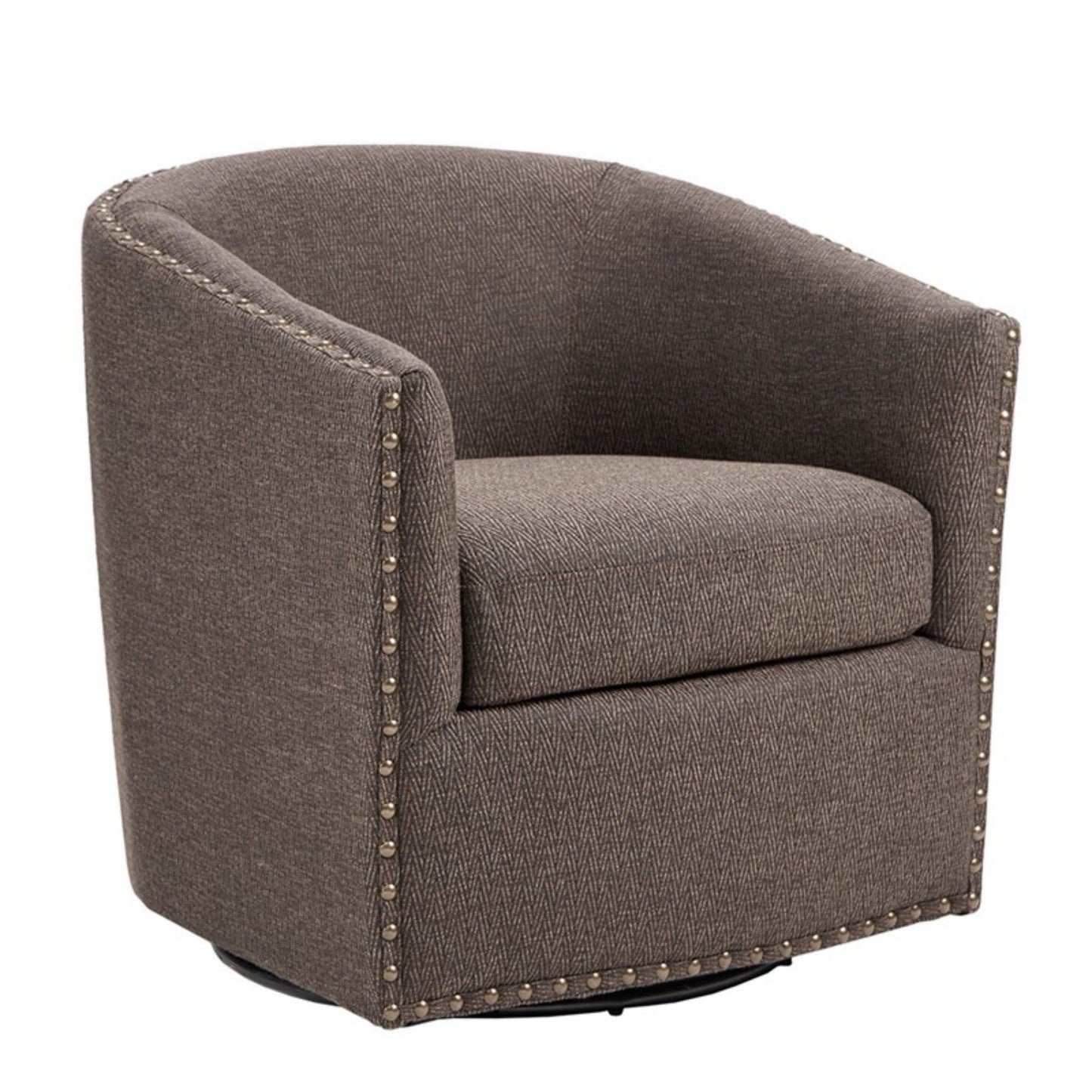 Luxurious Chair With 360 Degree Rotation in brown, featuring elegant gold studs.