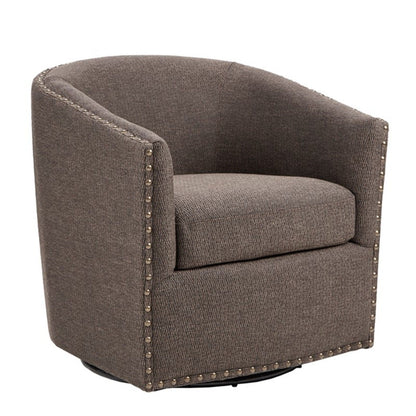 Luxurious Chair With 360 Degree Rotation in brown, featuring elegant gold studs.