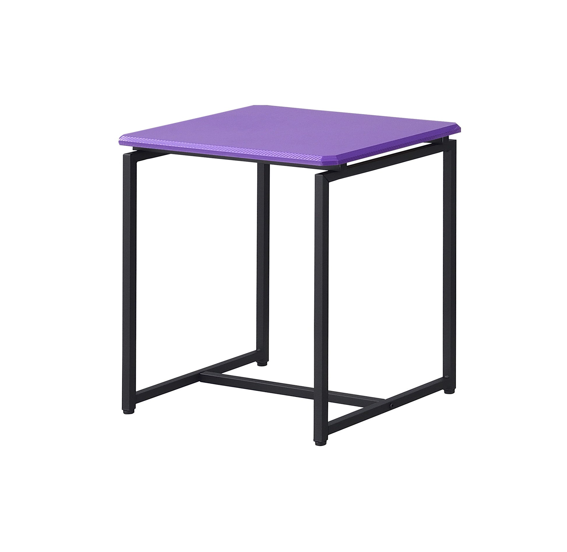 A sleek, modern GT - 3 Piece Carbon Fiber Wrap Coffee Table And End Table set with square tabletops and minimalist black metal frames, displayed against a white background.