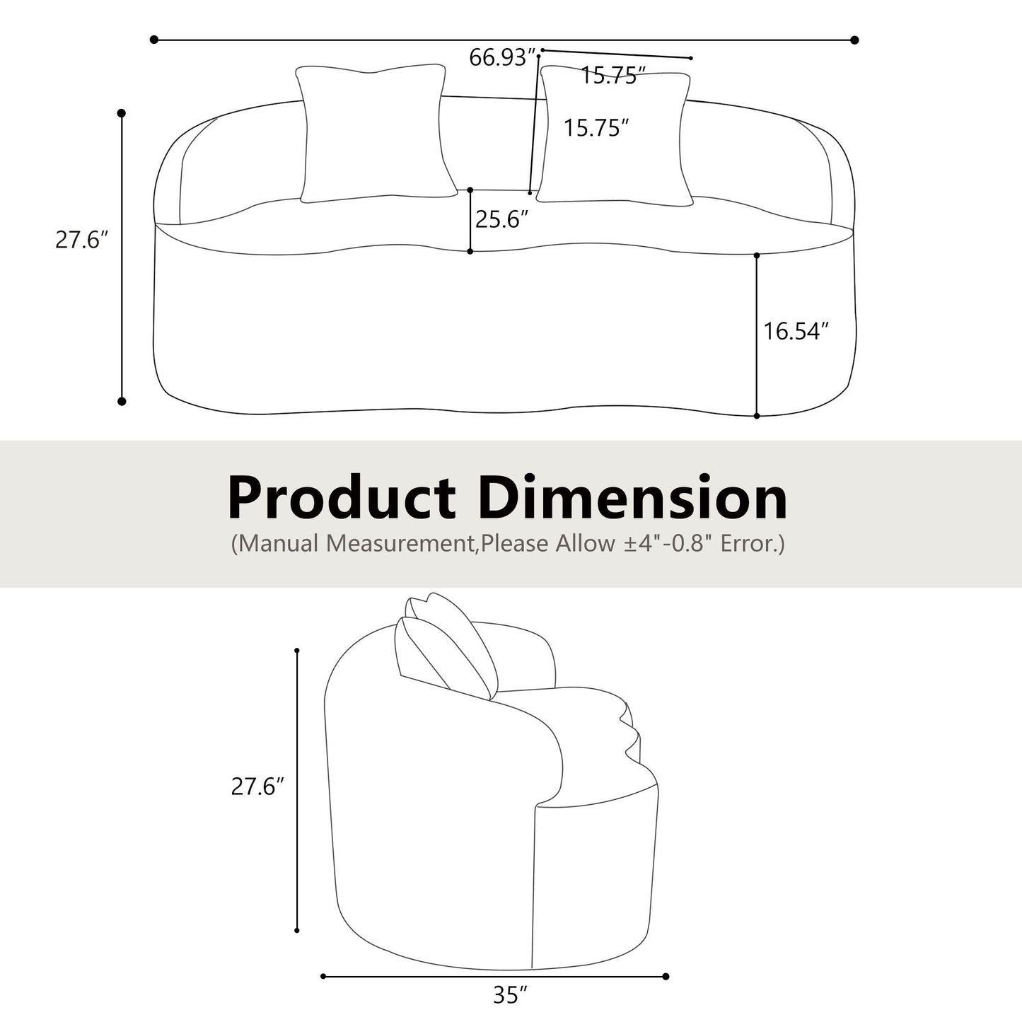 Curved Loveseat Sofa With Round Armrest