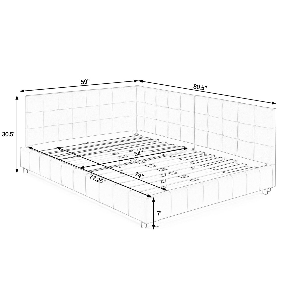 Upholstered Storage Tufted Bed Frame With Backrest And Armrests