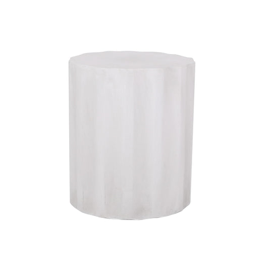 The Outdoor End Table With Soft Wave Edge in Antique White features a round, fluted design with a smooth top and subtle vertical grooves, shown against a plain white background.