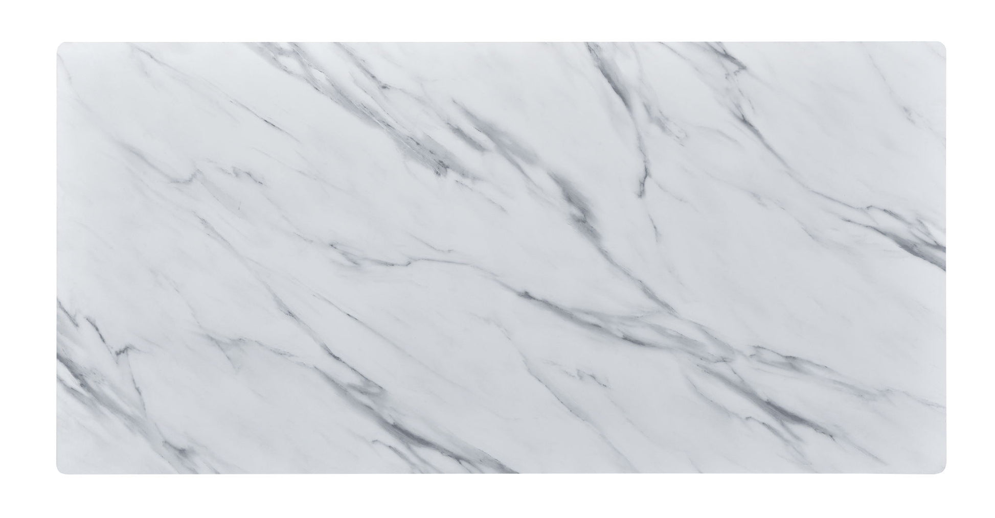 The Landon Coffee Table features a rectangular glass top with a white background and gray marble-like veining, set on a stylish bent wood base for a modern look.