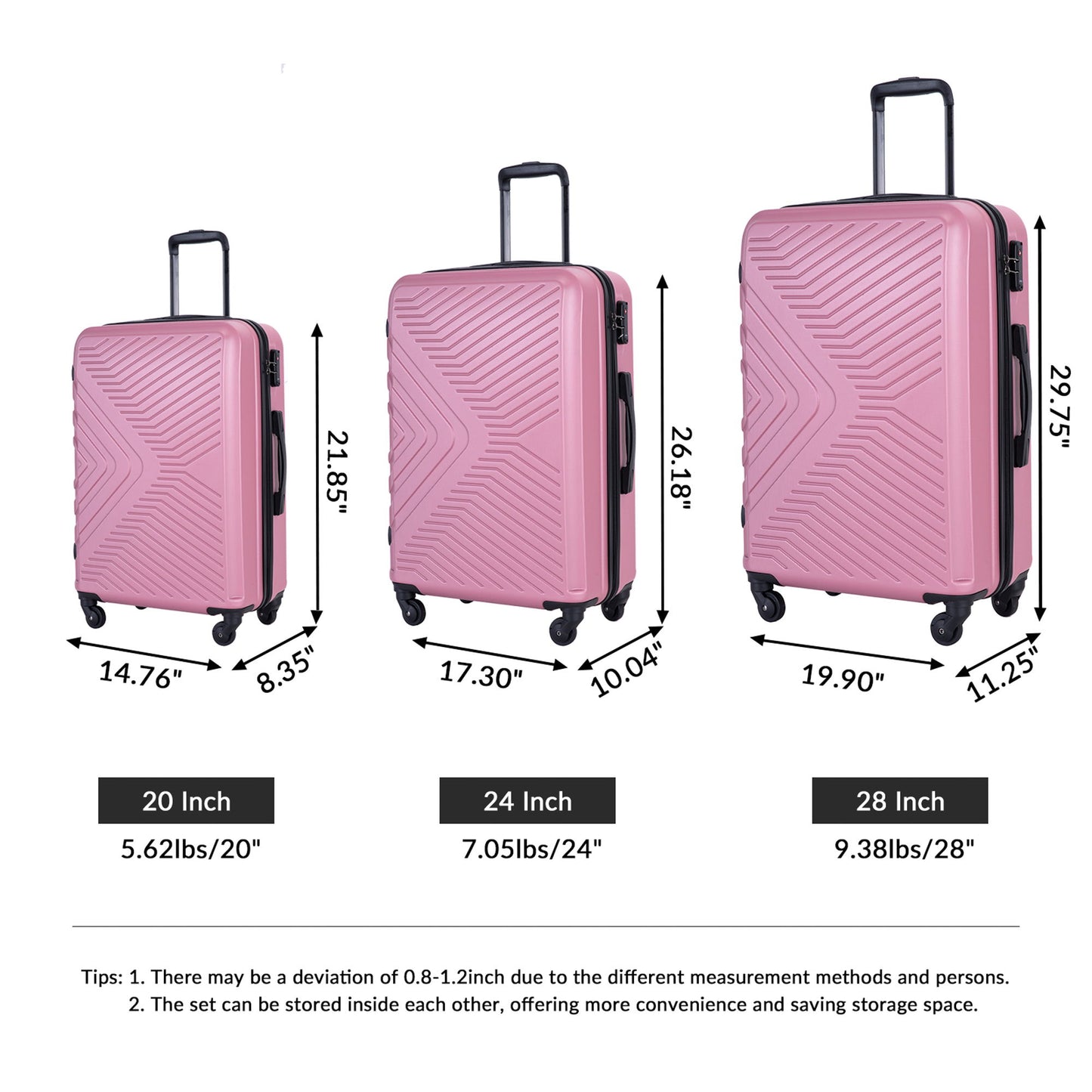 3 Piece Luggage Sets Lightweight Suitcase With Two Hooks, Spinner Wheels, Tsa Lock, Durable Hard Shell