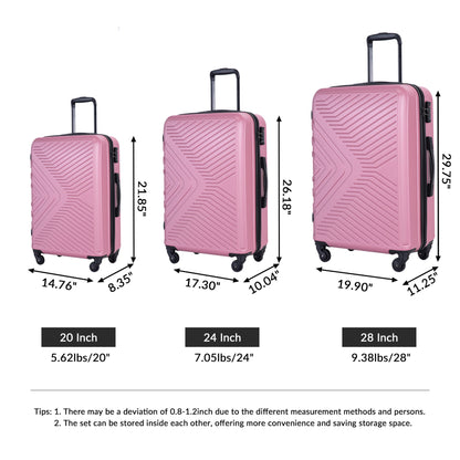 3 Piece Luggage Sets Lightweight Suitcase With Two Hooks, Spinner Wheels, Tsa Lock, Durable Hard Shell