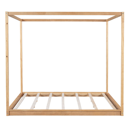 Wood Canopy Platform Bed With Support Legs And Airflow Slats