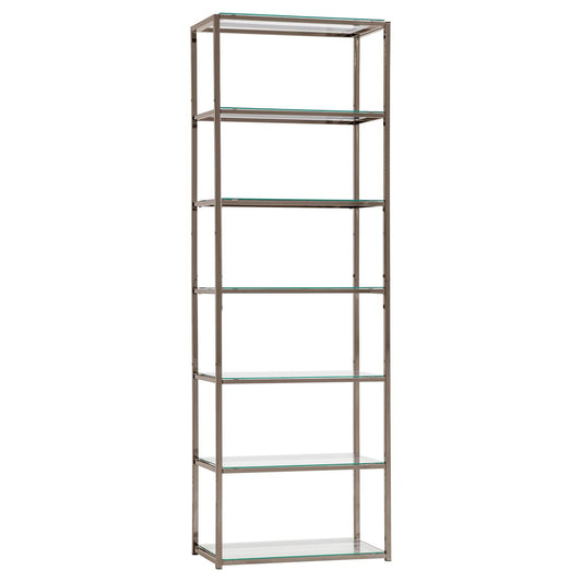 6 Tier Bookcase With Tempered Glass Shelves - Black / Nickel