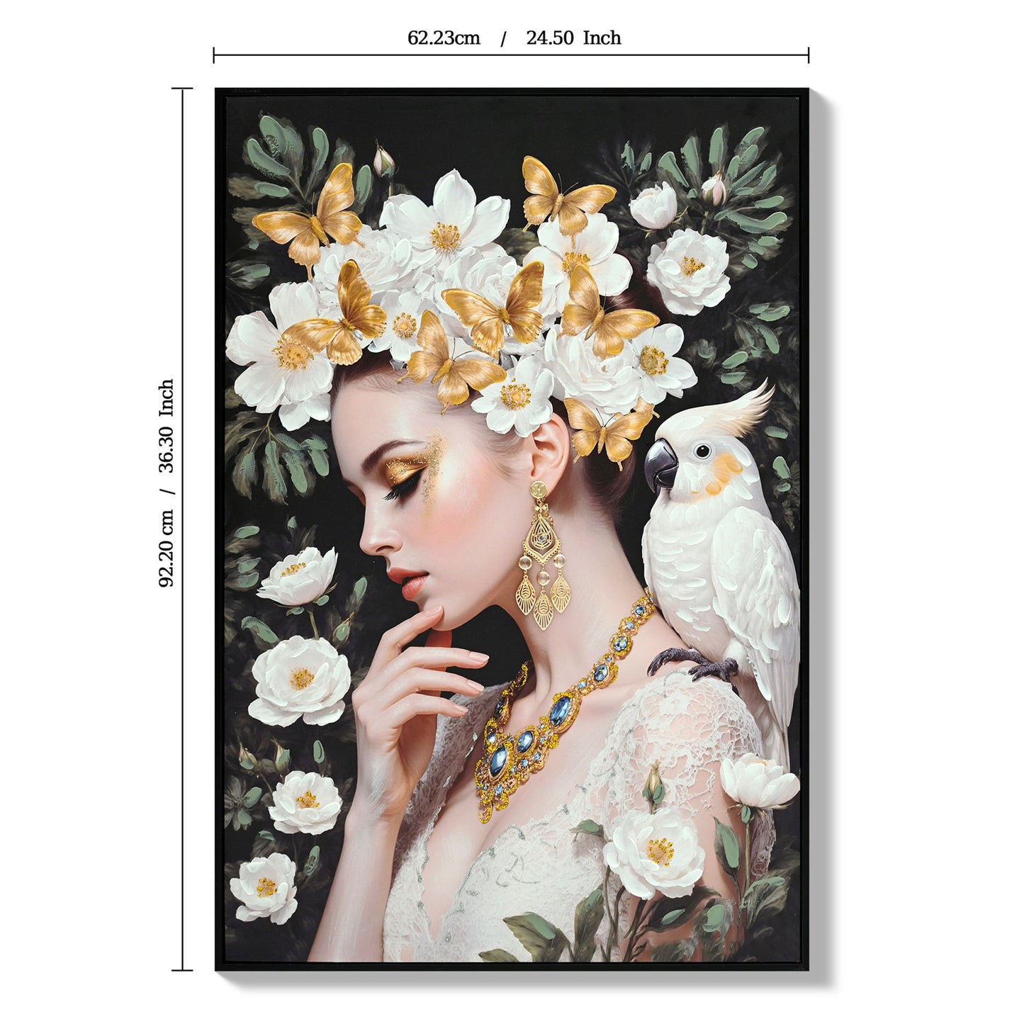 Beauty Posters Beauty Lady Wall Art And Floral Canvas Artwork For Living Room - Ivory / Gold