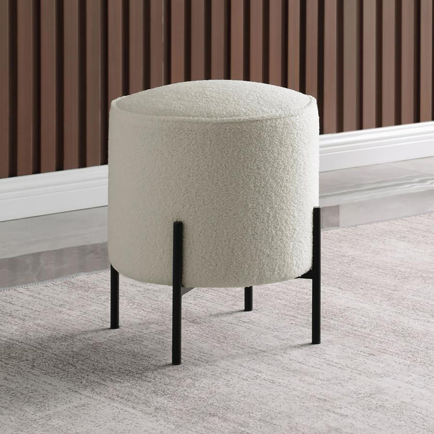 Round Upholstered Ottoman - Beige