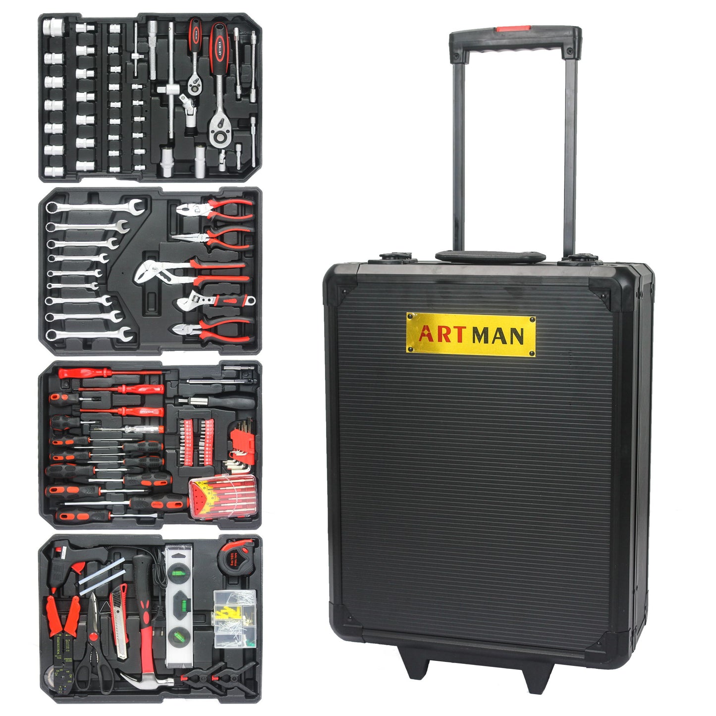 899 Piece Home Repair Tool Set With Rolling Plastic Toolbox, 4 Drawers, General Household Maintenance Kit