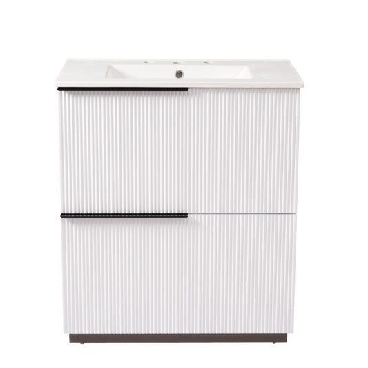Fluted Bathroom Vanity With Ceramic Sink, Soft Close Slides