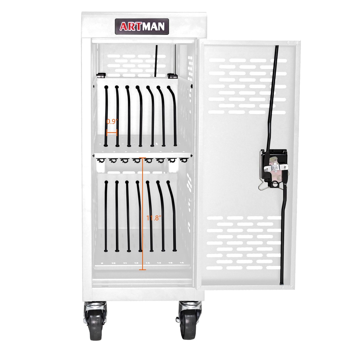 16 Bay Mobile School Charging Cart Station For Chromebook, Tablet And Laptop Computer With Power Strip Included