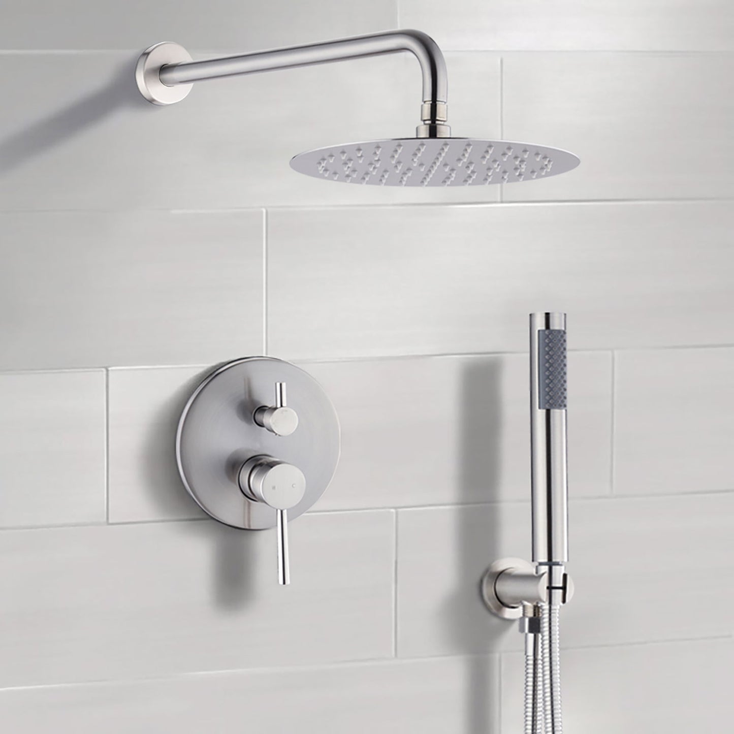 Elegant 10" Round Rain Shower Head And Handheld Set With Adjustable Tilt And Dual Modes - Brushed Nickel Silver
