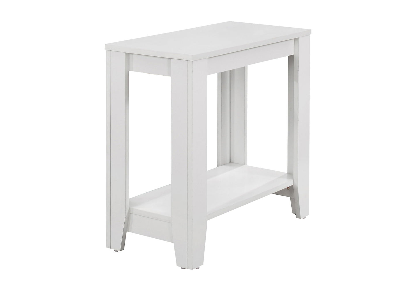 The Accent Table, Side Transitional features an elegant design with a white rectangular top, four legs, and a lower shelf for storage or display—perfect for modern decor.