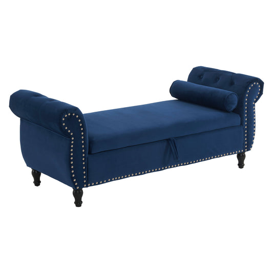 Luxurious Velvet Multifunctional Storage Ottoman Bench With Pillow