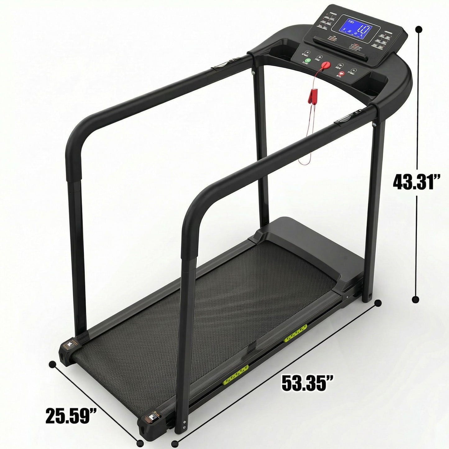 Walking Pad Treadmill With Foldable Design, Large LED Display, Stable Handrails - Black