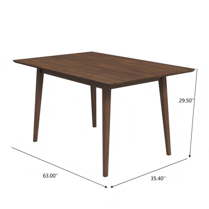 The Levi - Modern Style Rectangular Dining Kitchen Table features four tapered legs and measures 63" L x 35.4" W x 29.5" H, perfect for dining spaces seeking a sleek, contemporary look.