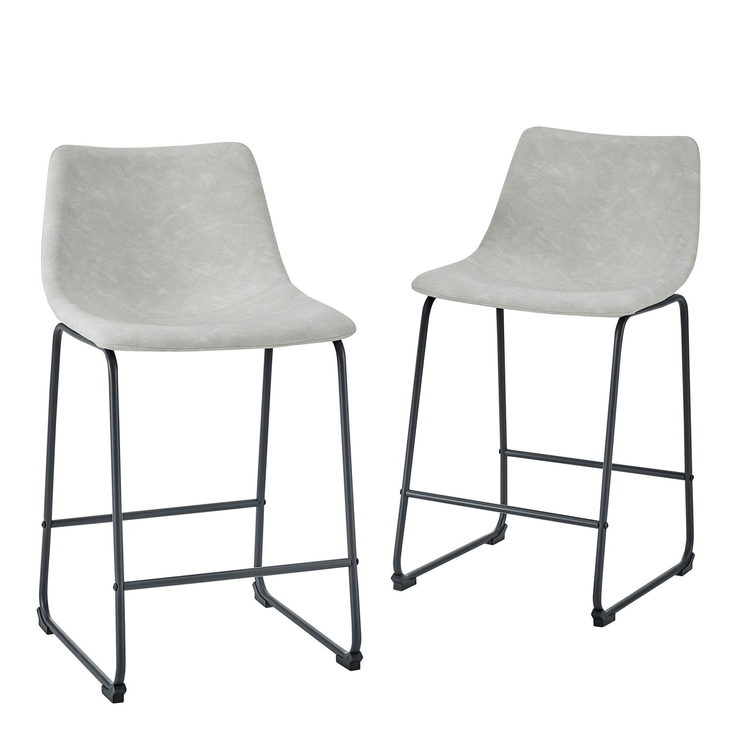 The Industrial Counter Stools (Set of 2) feature light gray molded seats and black metal legs, shown side by side on a white background.