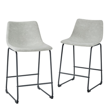 The Industrial Counter Stools (Set of 2) feature light gray molded seats and black metal legs, shown side by side on a white background.