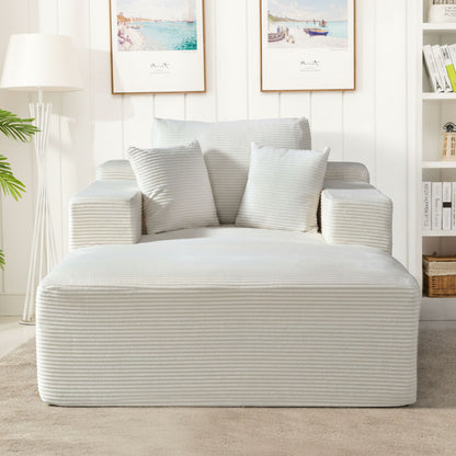 Convertible Chaise Lounge Chair With Wide Armrest & Throw Pillows