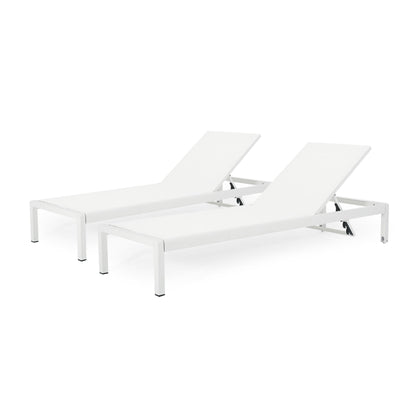 Two Outdoor Patio Chaise Lounges with 5 reclining positions, featuring a modern white design, are placed side by side on a plain white background.