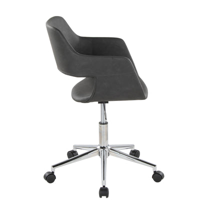 The Margarite Contemporary Office Task Chair features a modern black design with a curved backrest and armrests on a chrome five-wheel base, shown from the side against a white background.