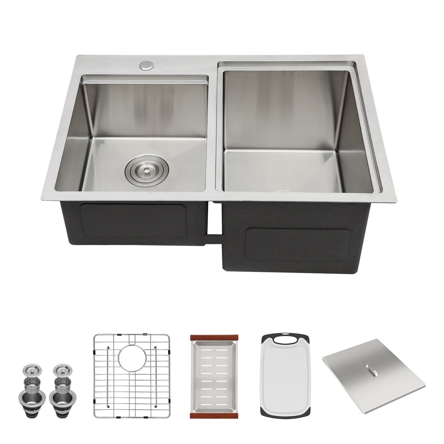 Outdoor Double Bowl Drop In Sink With Workstation - Brushed Nickel
