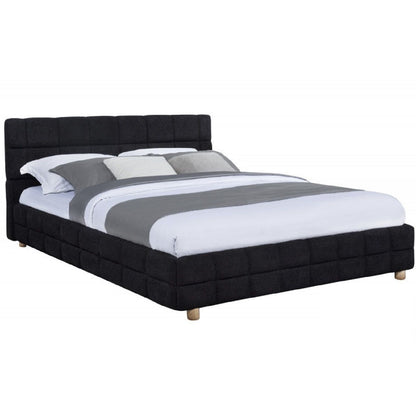 Modern Platform Bed With Upholstered Grid-Patterned Headboard