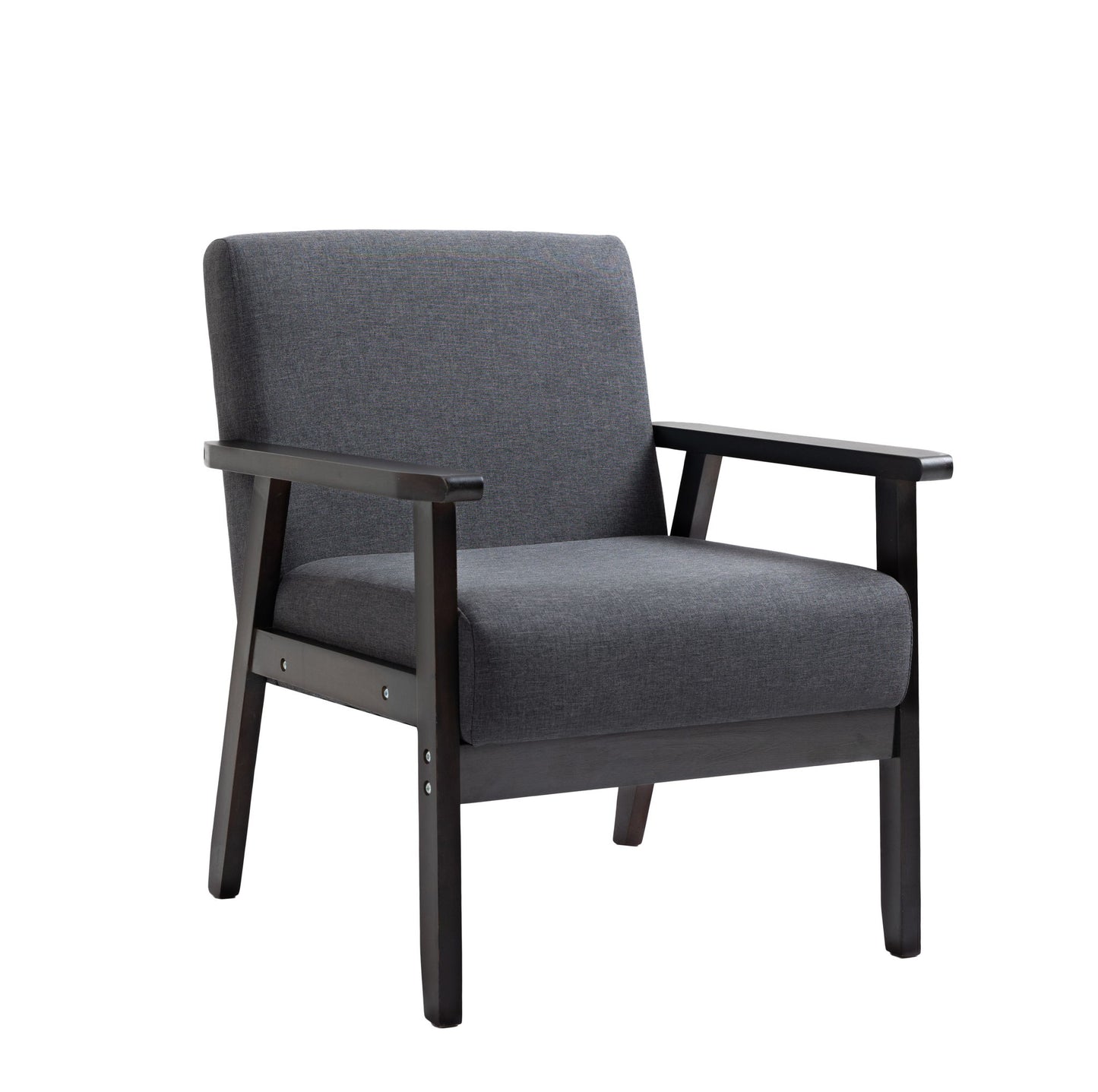 The Bahamas - Linen Fabric Chair features a dark wooden frame and dark gray cushioned seat and backrest, presented against a white background.