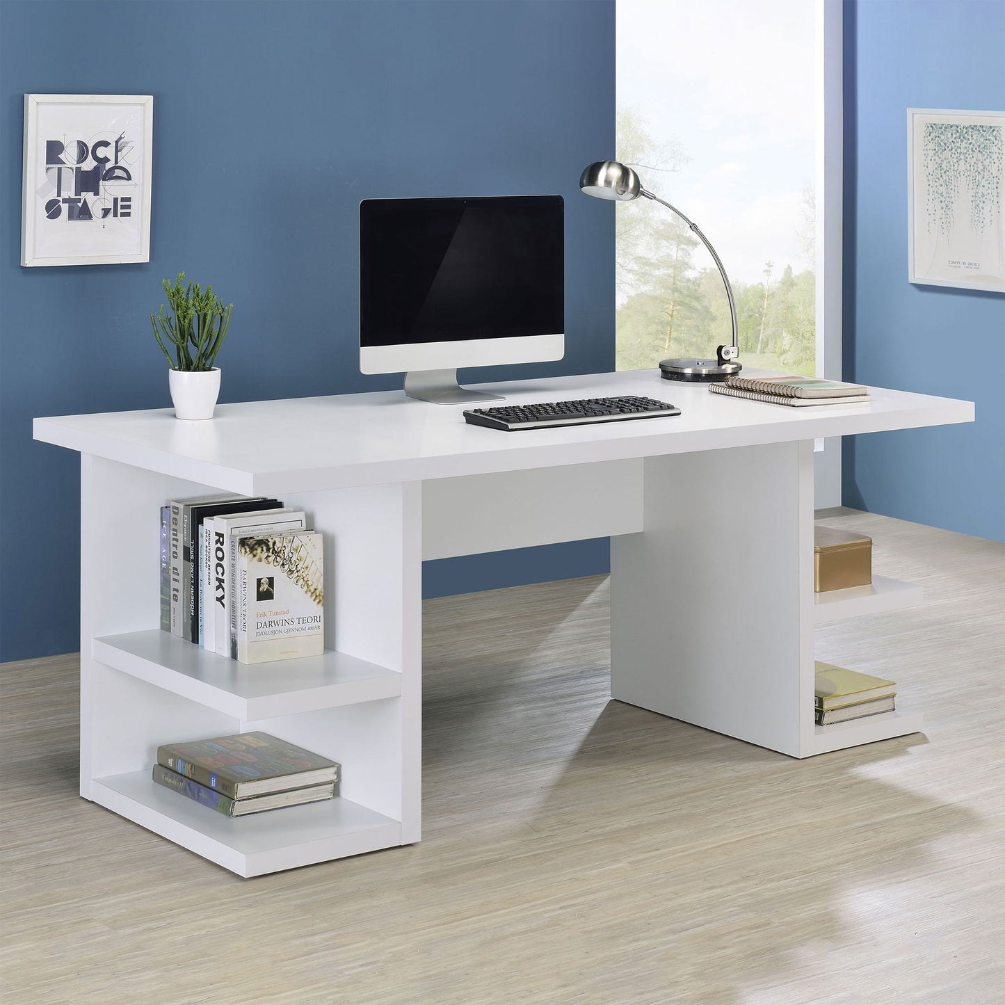 Hannah - 4 Shelf Writing Desk With Open Shelving - White