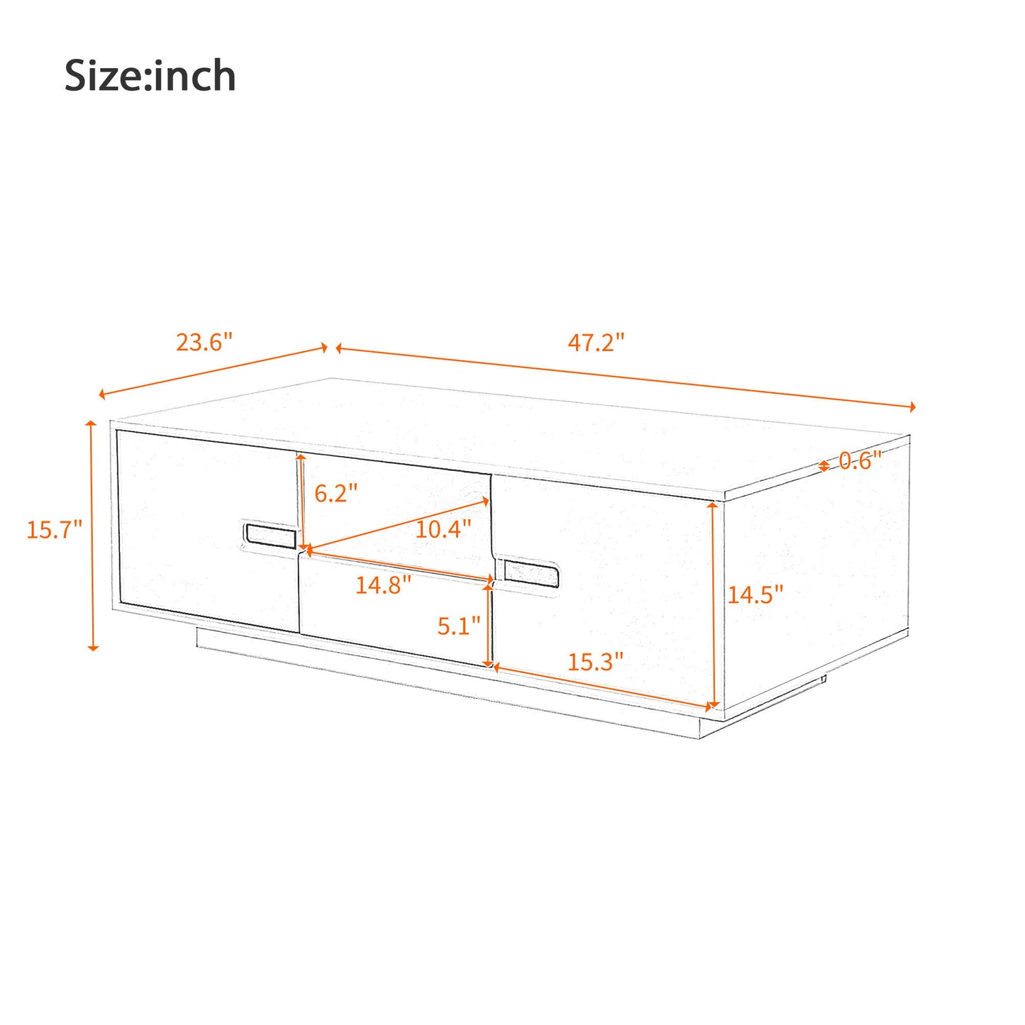 Modern High Glossy Rectangle Coffee Table, Accent Furniture With 16 Color LED Lights For Living Room - White