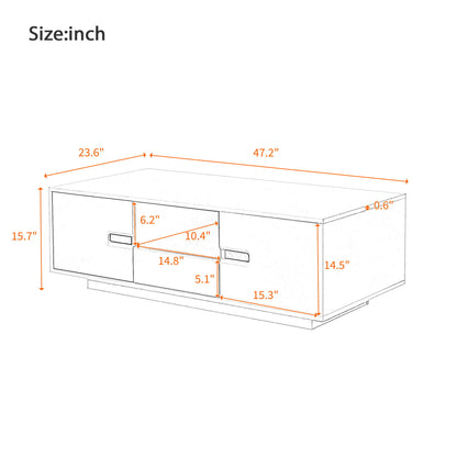 Modern High Glossy Rectangle Coffee Table, Accent Furniture With 16 Color LED Lights For Living Room - White