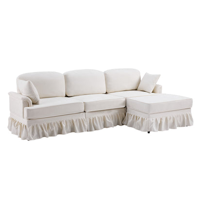 Cloud Sofa With Removable Ruffled Skirt With Ottoman And Flared Arms
