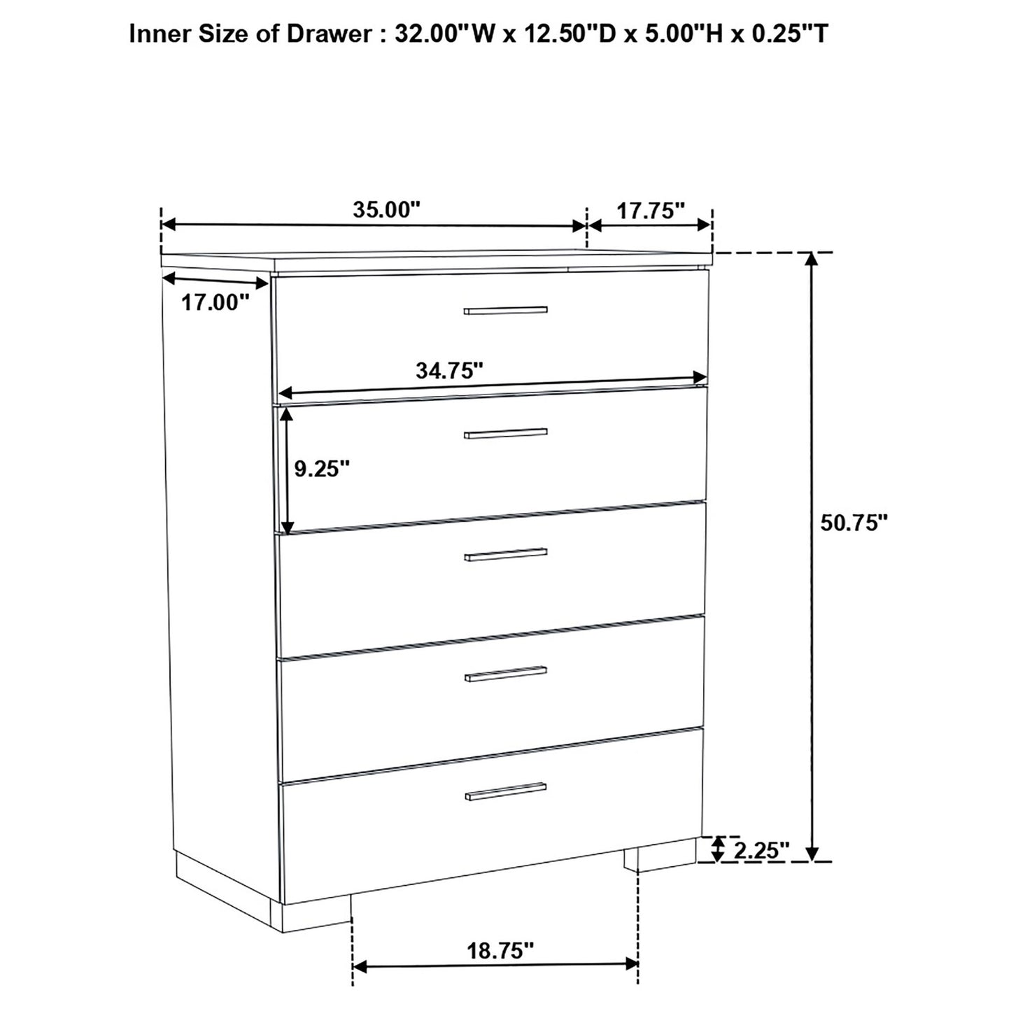 Dulcey - 5 Drawer Bedroom Chest - White