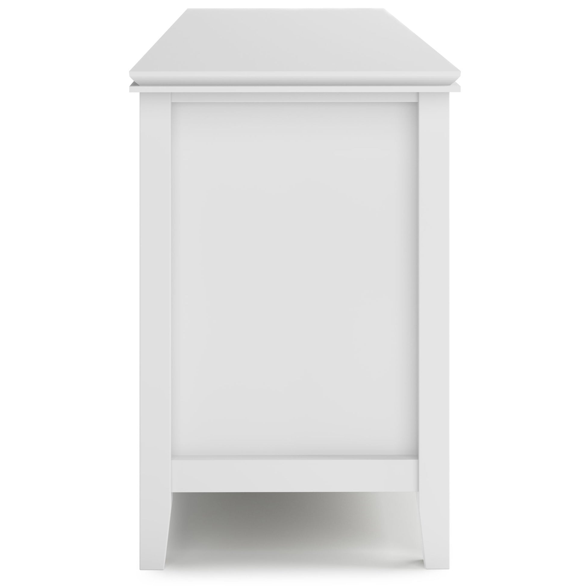 Side view of the Artisan TV Media Stand, featuring a white wooden finish, simple rectangular design, and smooth appearance.