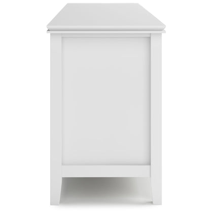 Side view of the Artisan TV Media Stand, featuring a white wooden finish, simple rectangular design, and smooth appearance.
